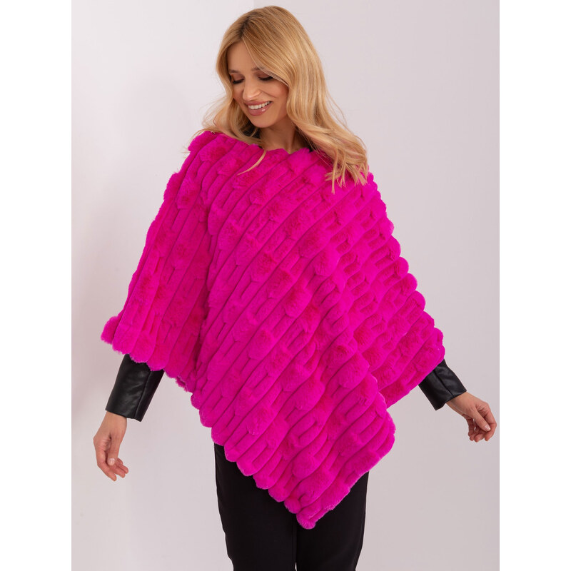 ITALY MODA Tmavoružové kožušinové teplé pončo -AT-PN-2347.16-fuchsia 57954369