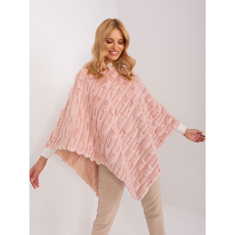 ITALY MODA Svetloružové kožušinové teplé pončo -AT-PN-2347.68-light 57954367