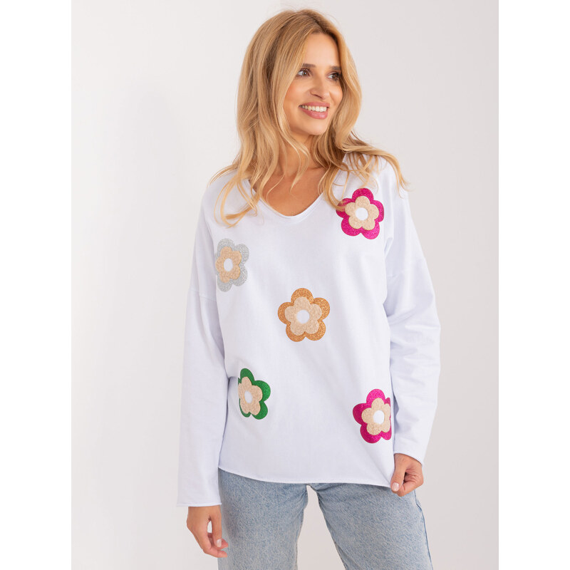 ITALY MODA Biele tričko s kvetinovou potlačou DHJ-BZ-6679.22-white 57954801