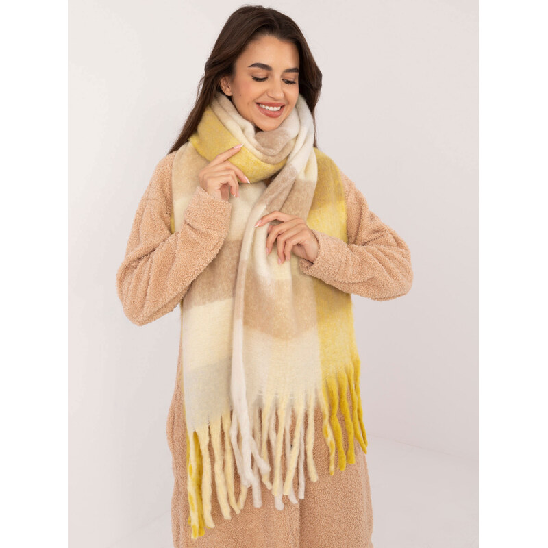 ITALY MODA Žltý teplý šál s kockovaným vzorom -AT-SZ-2312502.53-yellow 57956476