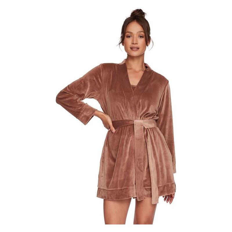 Esotiq Dámsky zamatový župan Chaggit hnedý 36817546