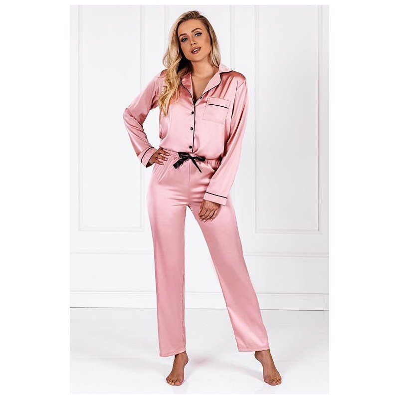 Momenti per me Dámske saténové pyžamo Classic look ružové 36971812