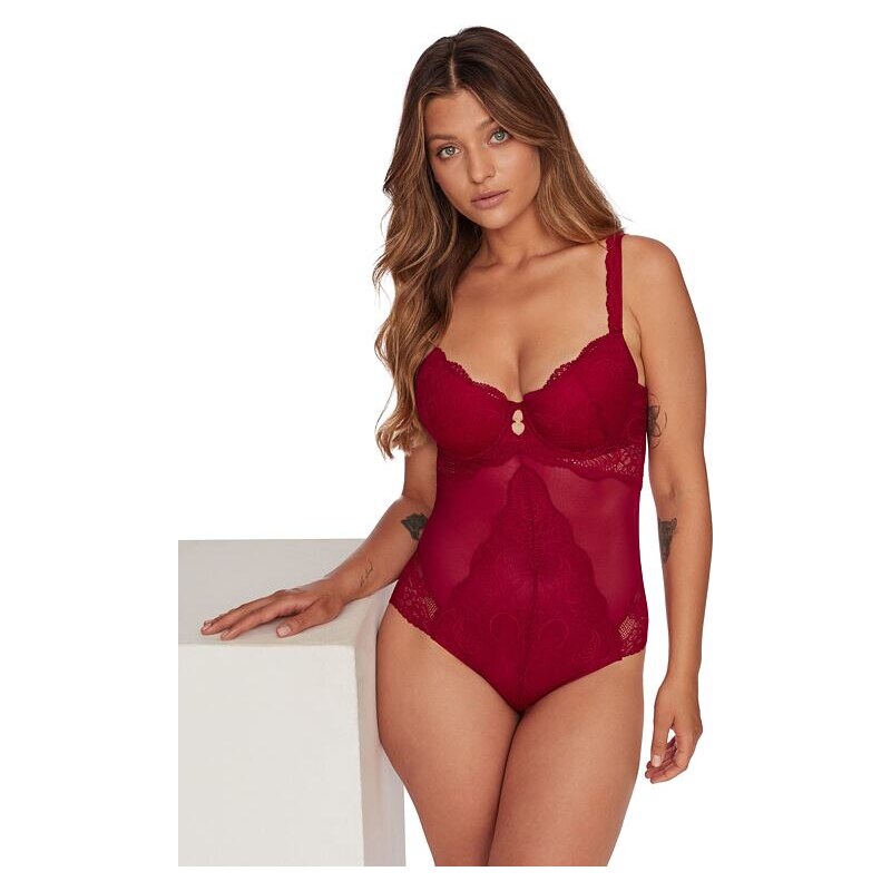 Esotiq Push-up čipkované body Tulia vínové 36409909