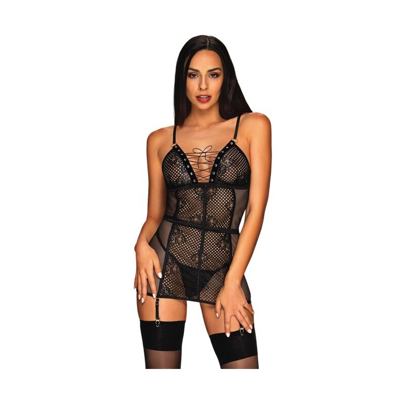 Obsessive Košieľka s popruhmi a tangami Basitta čierna 61986945