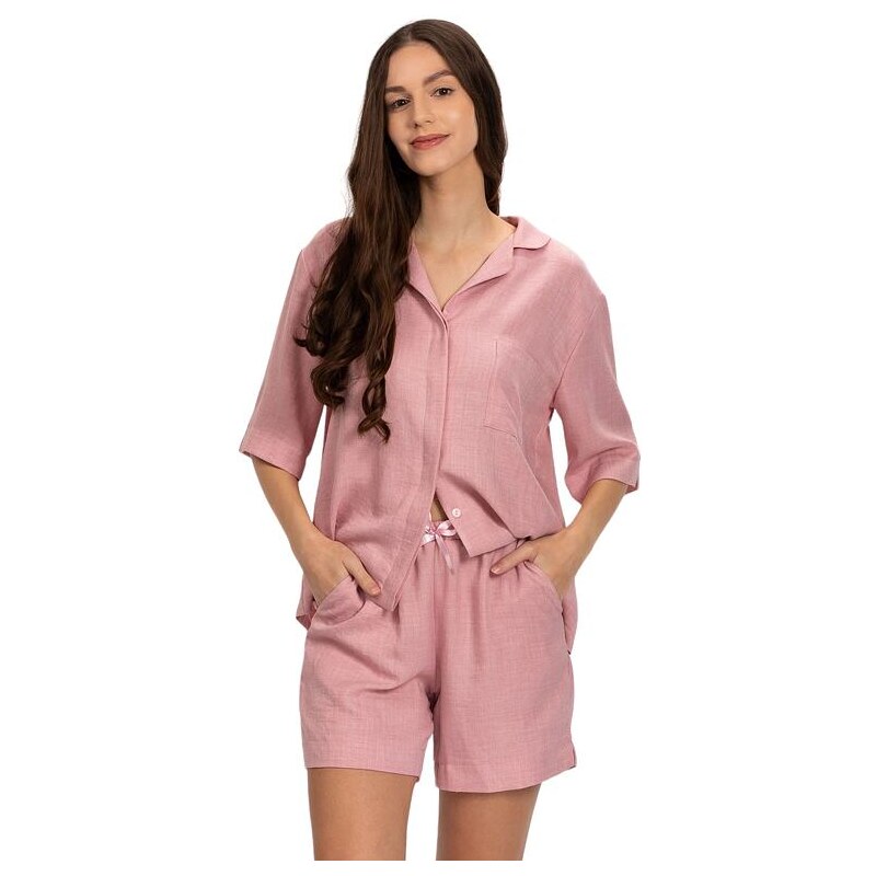 Momenti per me Dámske ľanové pyžamo Karina ružové 39563408