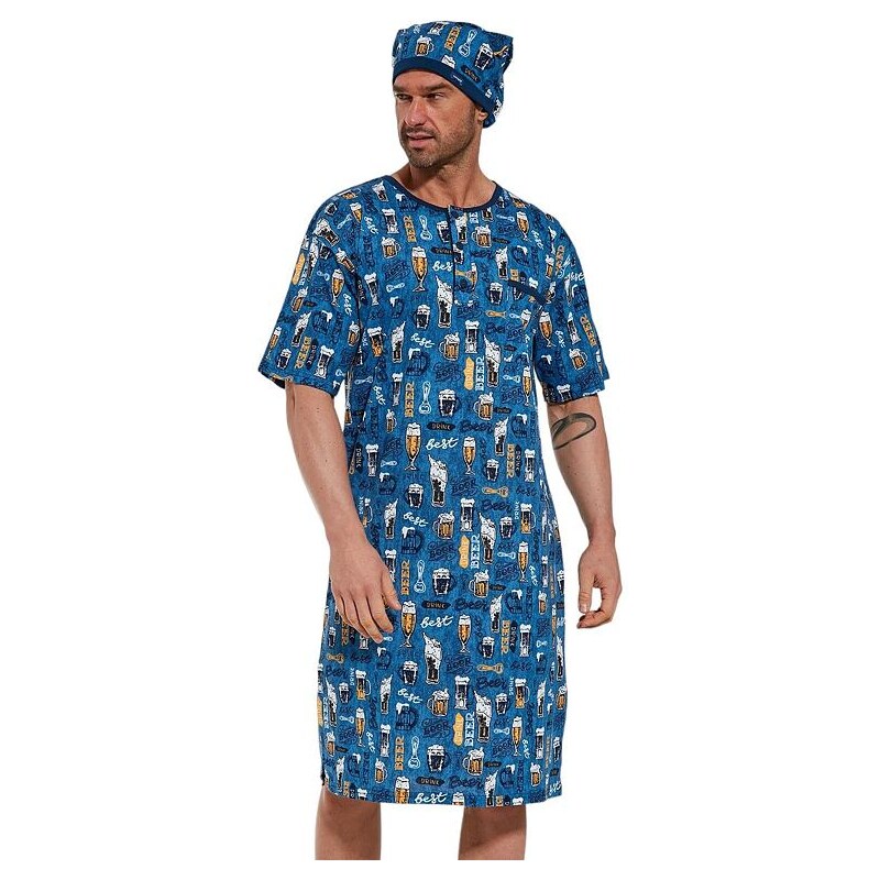 Cornette Pánska nočná košeľa Best drink modrá s pivom 41089230