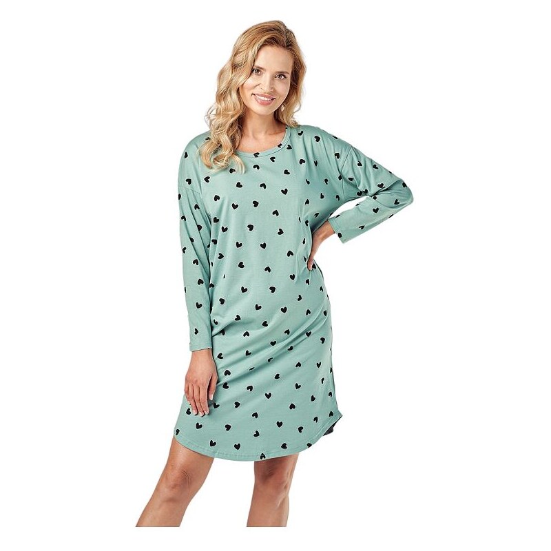 Taro Dámska nočná košeľa Nina zelená so srdiečkami 44494810