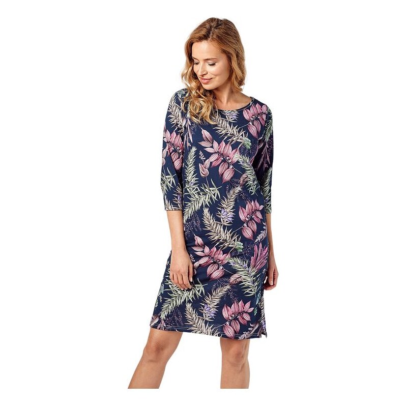 Taro Dámska nočná košeľa Vivian tmavomodrá s rastlinami 44470998