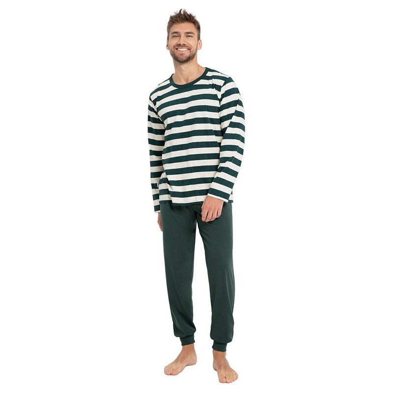 Taro Pánske pyžamo Blake zeleno-biele s pruhmi 45561339