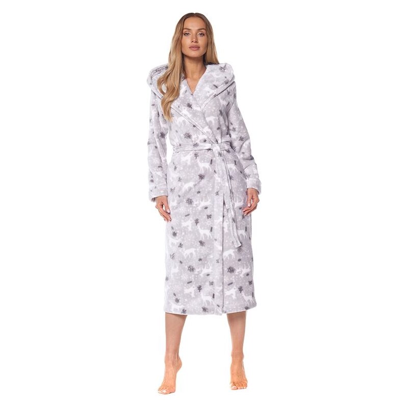 L&L Dámsky župan Winter sivý s bielymi sobmi 45744809