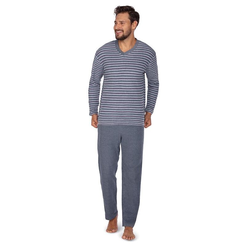 Regina Pánske froté pyžamo Alex modré s prúžkami 45889399