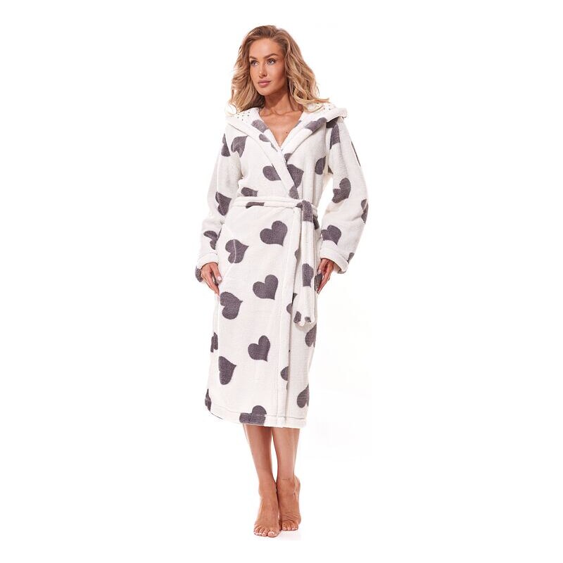 L&L Dámsky župan Futura biely so sivými srdiečkami 46043801