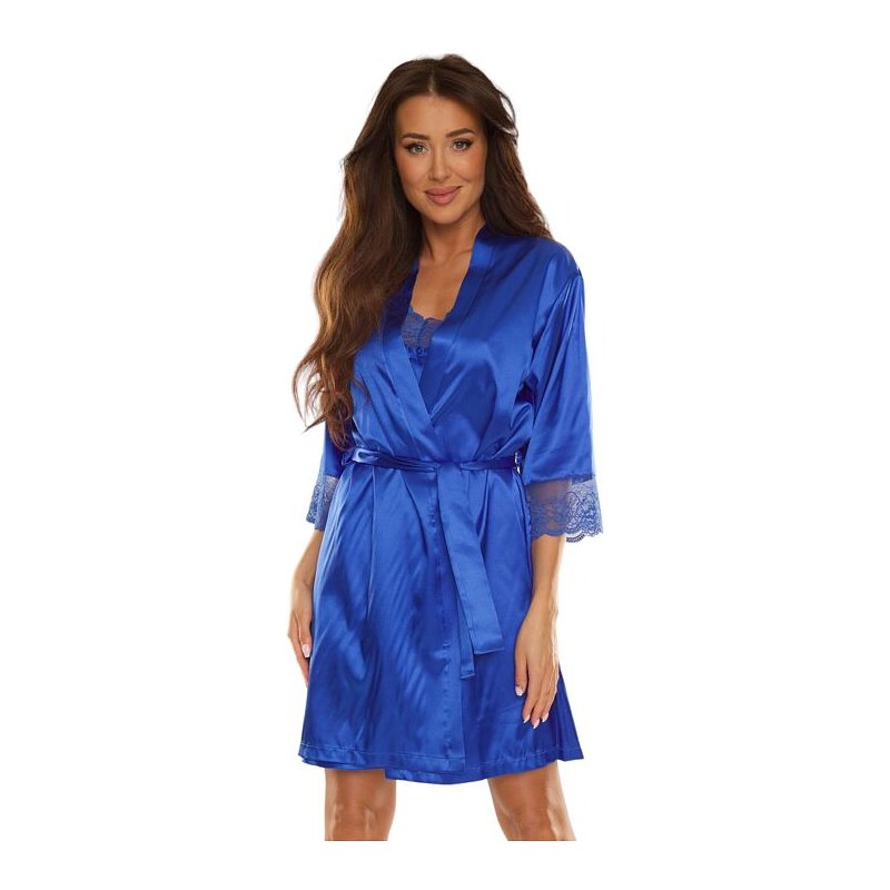 De Lafense Saténový župan Synthia modrý 47746518