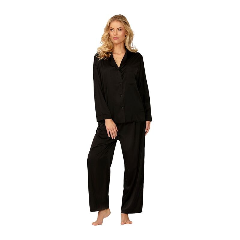 DKaren Dlhé saténové pyžamo Amina čierne 49216526