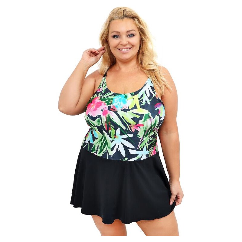 Spin Plavky šaty Korfu čierno-zelené s kvetmi 49915165