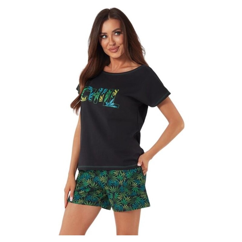 Italian Fashion Krátke dámske pyžamo Chill čierne s nápisom 50057974