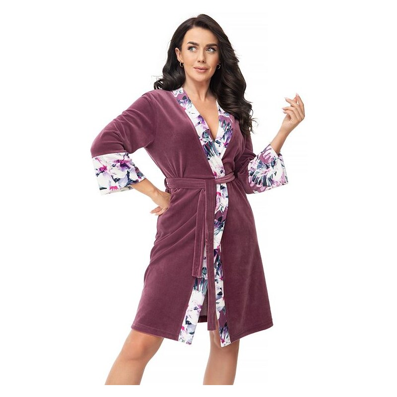 Dorota Velúrový župan Hibiscus tmavofialový 50393295