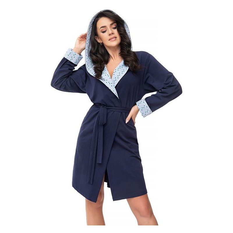 Dorota Bavlnený župan Rosa tmavomodrý s bodkami 50892213