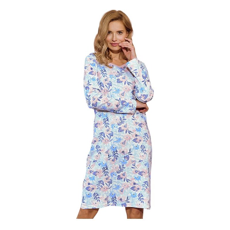 Taro Nočná košeľa Ginny modrá s lososovými kvetmi 54485813