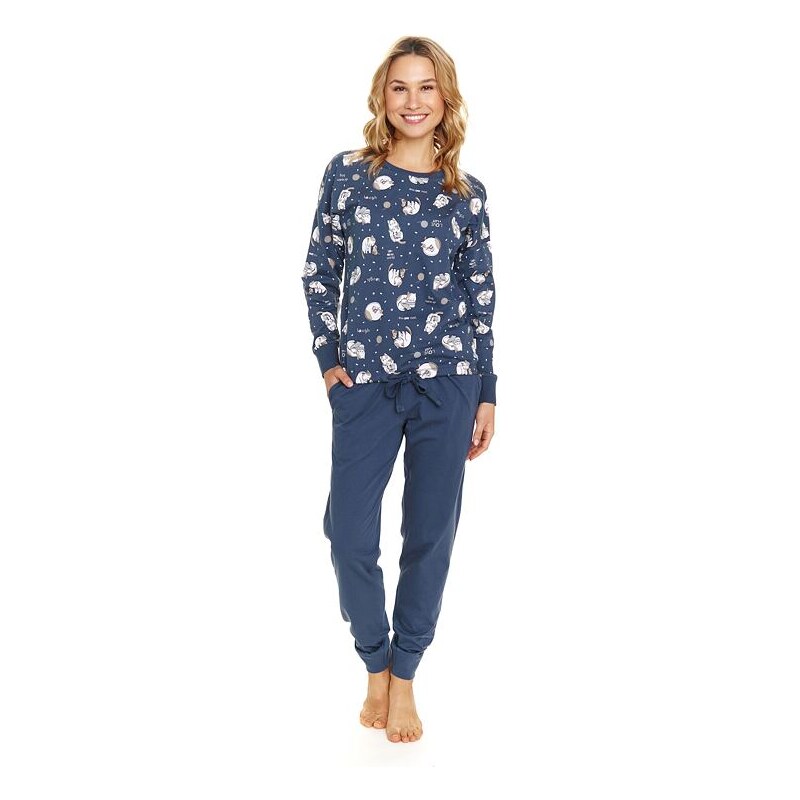 DN Nightwear Dámske pyžamo Cats tmavomodré 55892238
