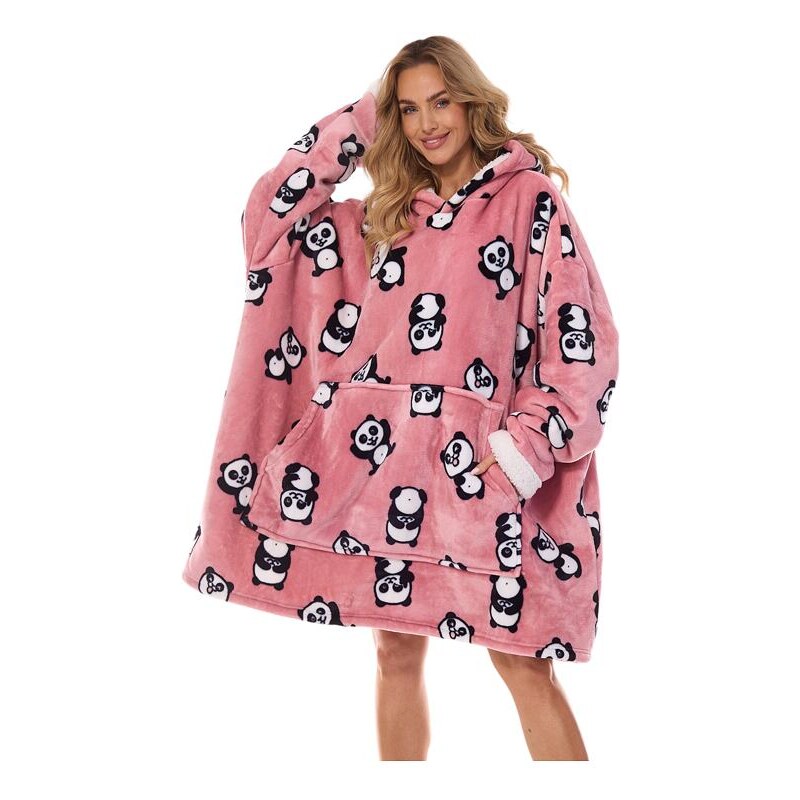 L&L Oversize mikina Hoodie ružová s pandami 58350416