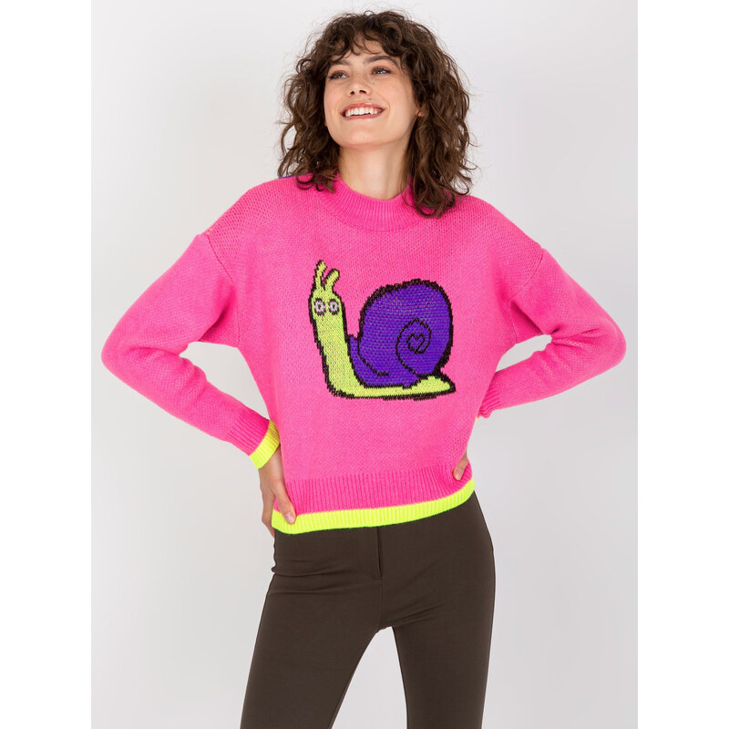 BASIC Neónovo-ružový sveter s potlačou EM-SW-1027-01.01X-pink 36944032