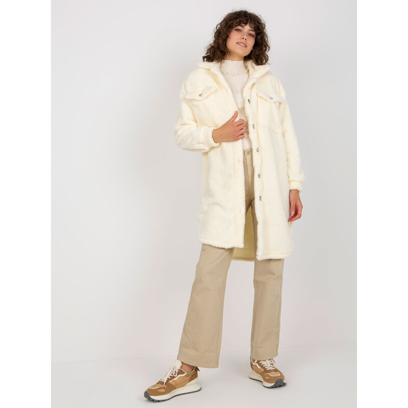 RUE PARIS Smotanová teddy košeľová bunda -RV-KS-8438.00P-ecru 57952576