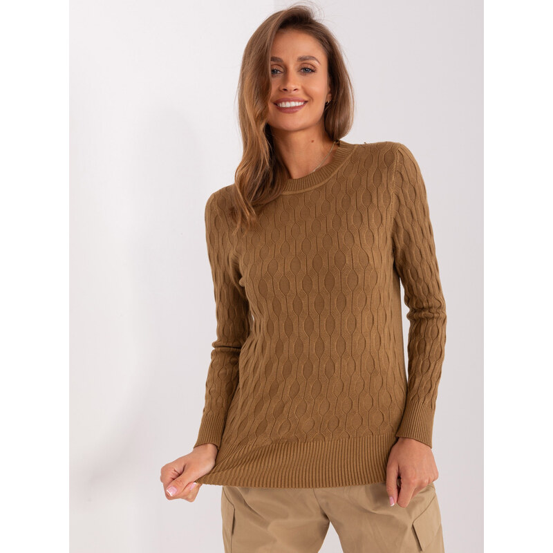 ITALY MODA Hnedý sveter so vzormi AT-SW-2324-2.68-brown 57953544