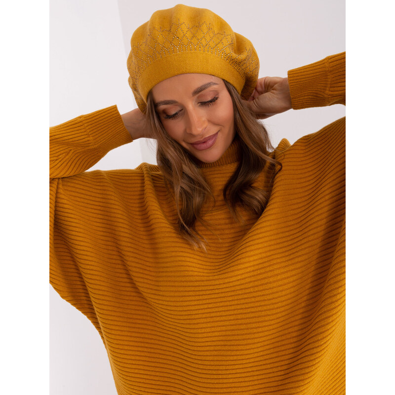 ITALY MODA Tmavožltá baretka s aplikáciou -AT-SK-231605.21P-dark 57953619