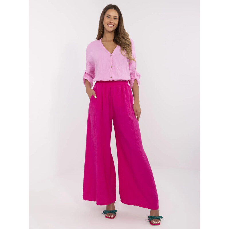 ITALY MODA Tmavoružové dámske široké mušelínové nohavice MI-SP-2563.84 68472565