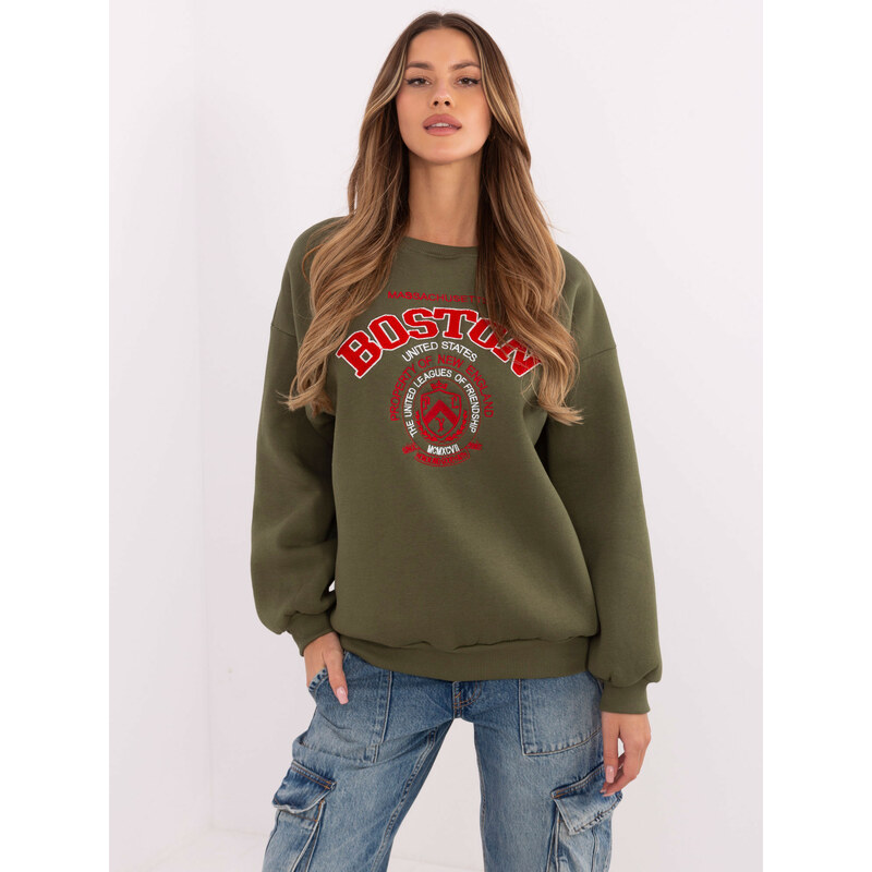 BASIC Khaki dámska zateplená mikina s nápisom EM-BL-617-15.51P-khaki 61718230