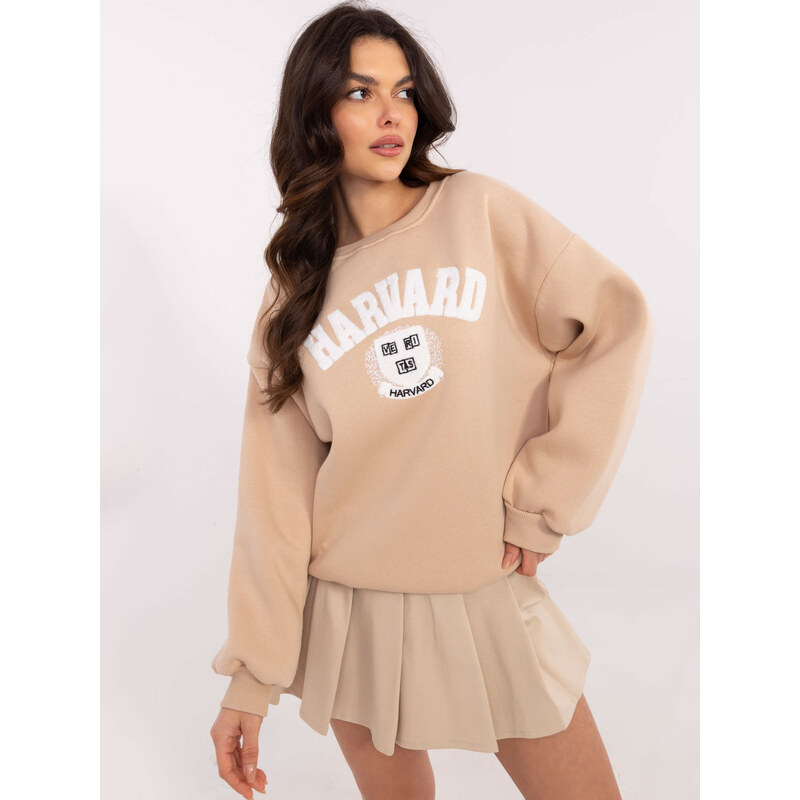 BASIC Béžová dámska zateplená mikina bez kapucne EM-BL-617-16.01X 61779937