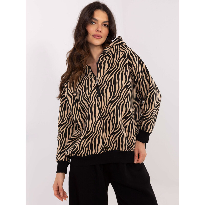 BASIC Béžovo-čierna dámska mikina s polovičným zipsom EM-BL-875.27 61779966