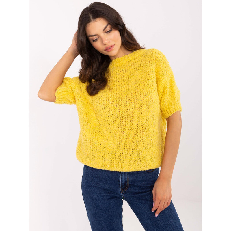 ITALY MODA Žltý dámsky oversize sveter s krátkym rukávom MI-SW-2701.23 66149395