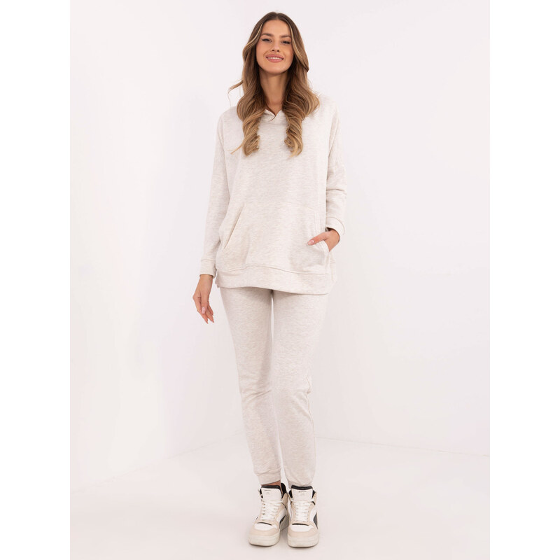 BASIC Béžová melanž dámska tepláková súprava s oversize mikinou EM 61718246