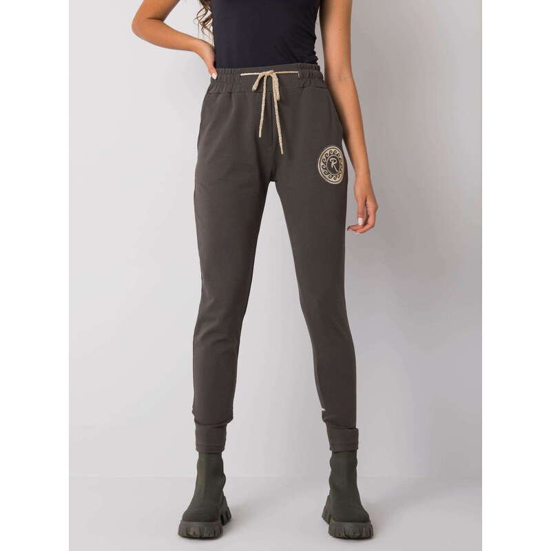 RELEVANCE Khaki tepláky s lesklým potlačou Larissa RV-DR-7072.26-khaki 57948208