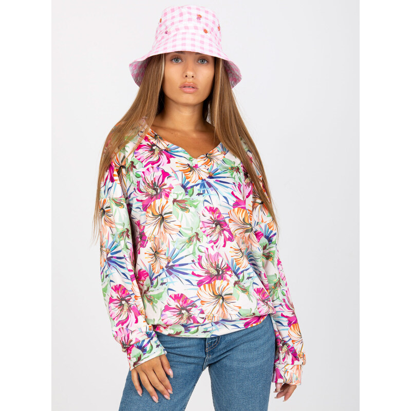 RUE PARIS Smotanové tričko s potlačou farebných kvetov -RV-BZ-8133.19P 57950594