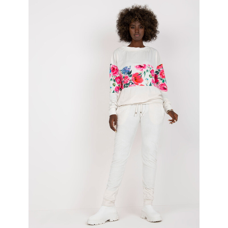 RUE PARIS Biela tepláková súprava so vzorom kvetín -RV-KMPL-8172.44P 57950702