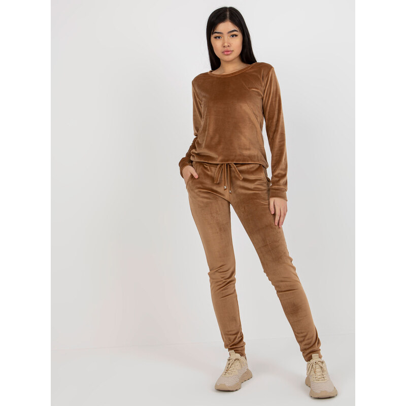 RUE PARIS Svetlohnedá velúrová tepláková súprava -RV-KMPL-6083.05 57951209