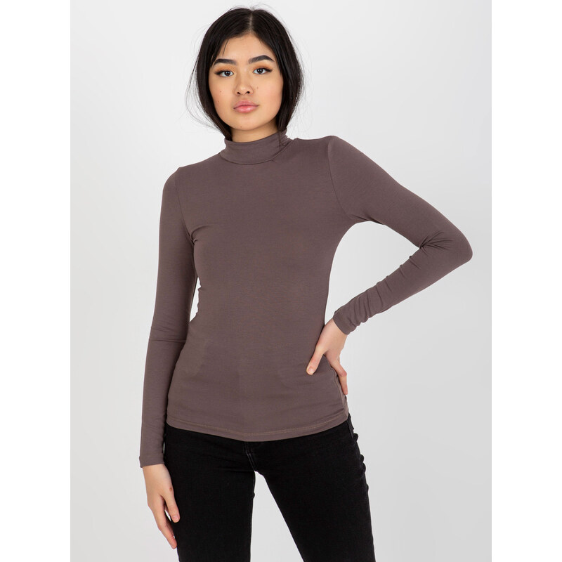 RUE PARIS Tmavohnedé tričko so stojačikom RV-BZ-5210.19-dark brown 57951376