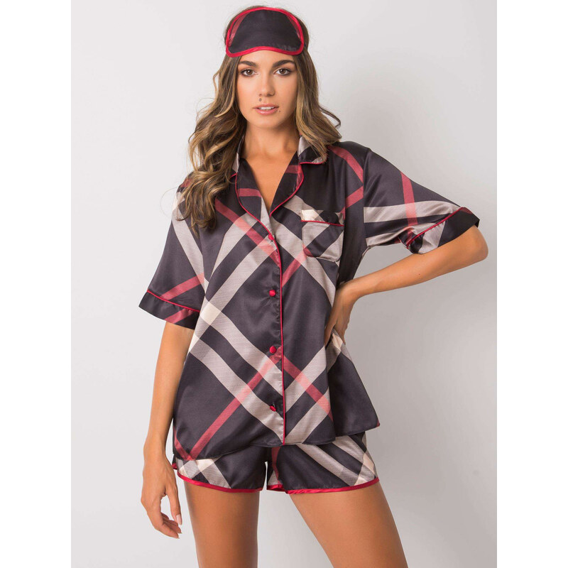 XSAPIENZA Čierne kárované pyžamo s maskou na oči -BR-KMPL-7058-black 25879197