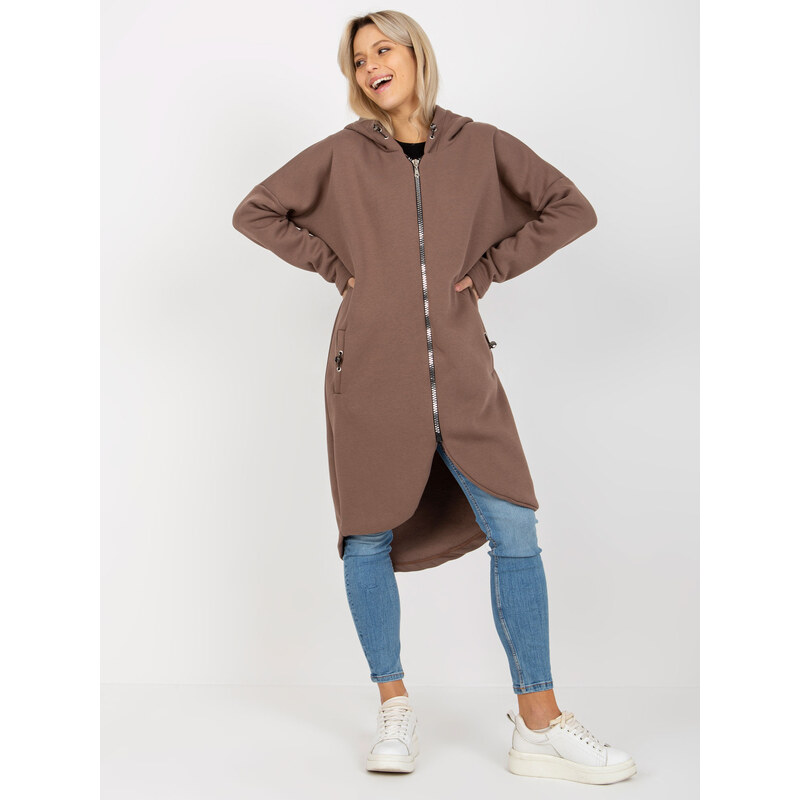 RUE PARIS Hnedá dlhá mikina na zips RV-BL-4858-1.99P-brown 57952260