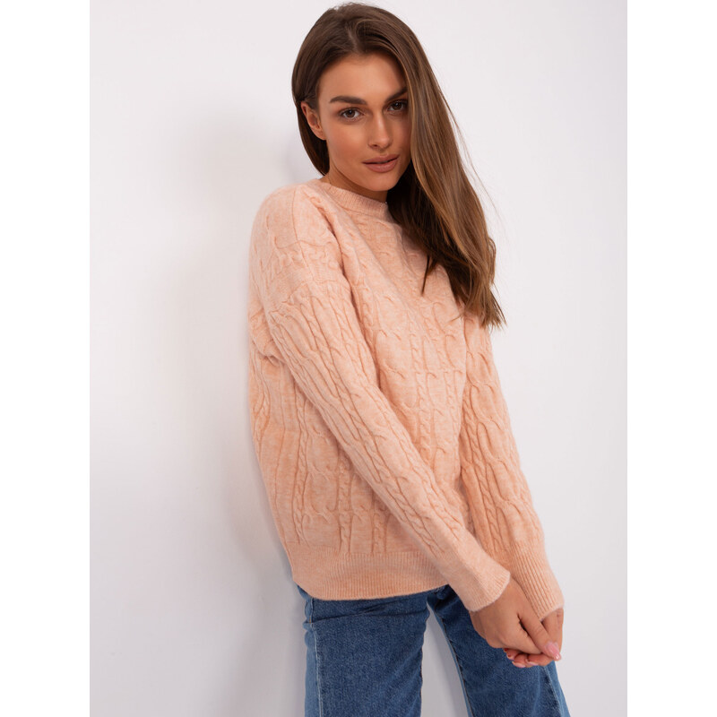 ITALY MODA Marhuľový teplý sveter so vzorom -AT-SW-2335-1.68P-peach 57952892