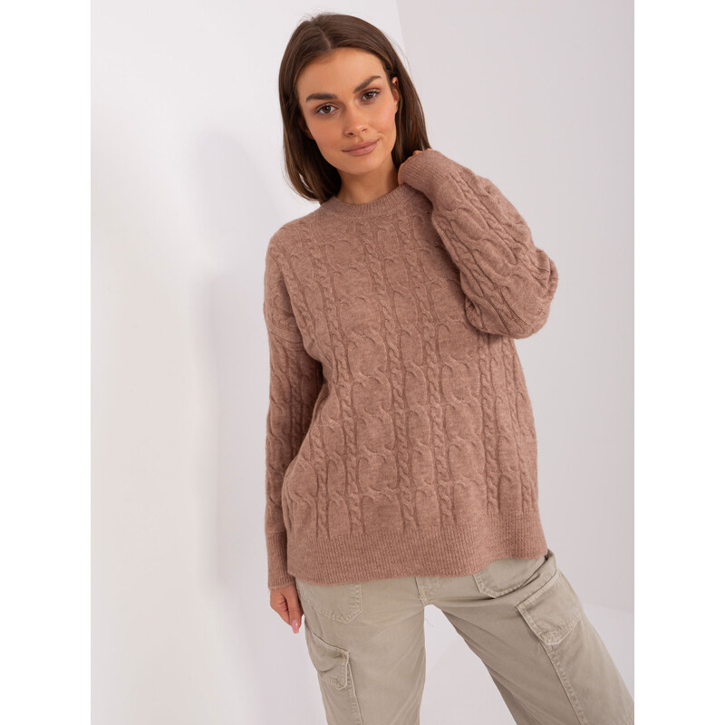 ITALY MODA Hnedý vrkôčikový sveter -AT-SW-2335.27-dark beige 57952926