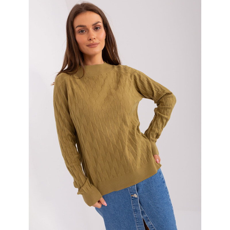ITALY MODA Khaki teplý klasický sveter AT-SW-2326.37X-olive 57952937