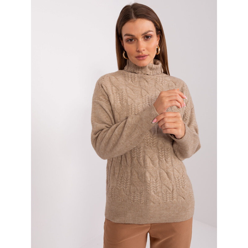 ITALY MODA Tmavobéžový rolák so vzorom AT-SW-23401.97P-dark beige 57954063
