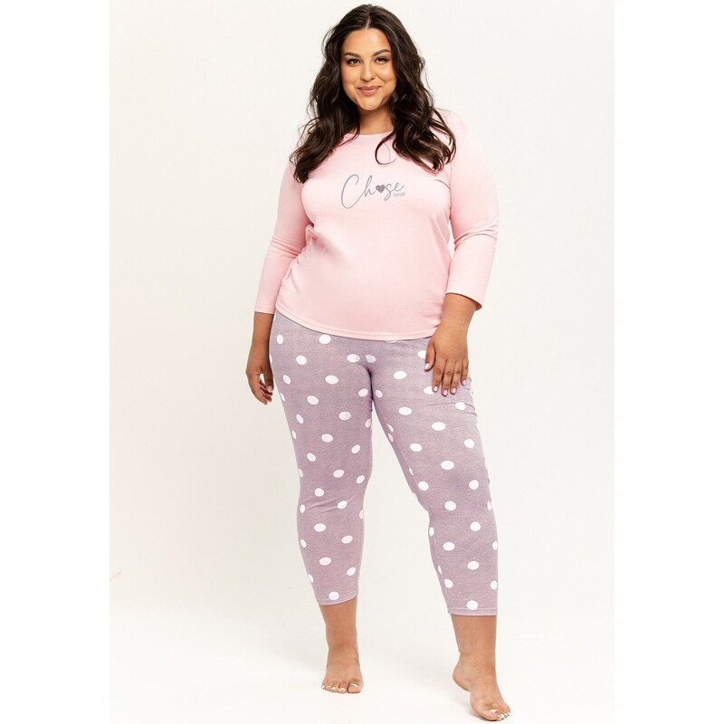 Taro Dámske bavlnené pyžamo Libby 3268 svetloružové, Farba 63110377