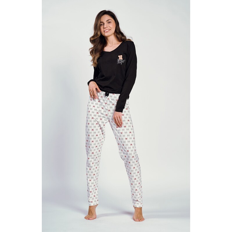 Taro Dámske bavlnené pyžamo Polly 3231 čierne, Farba čierna 63110391