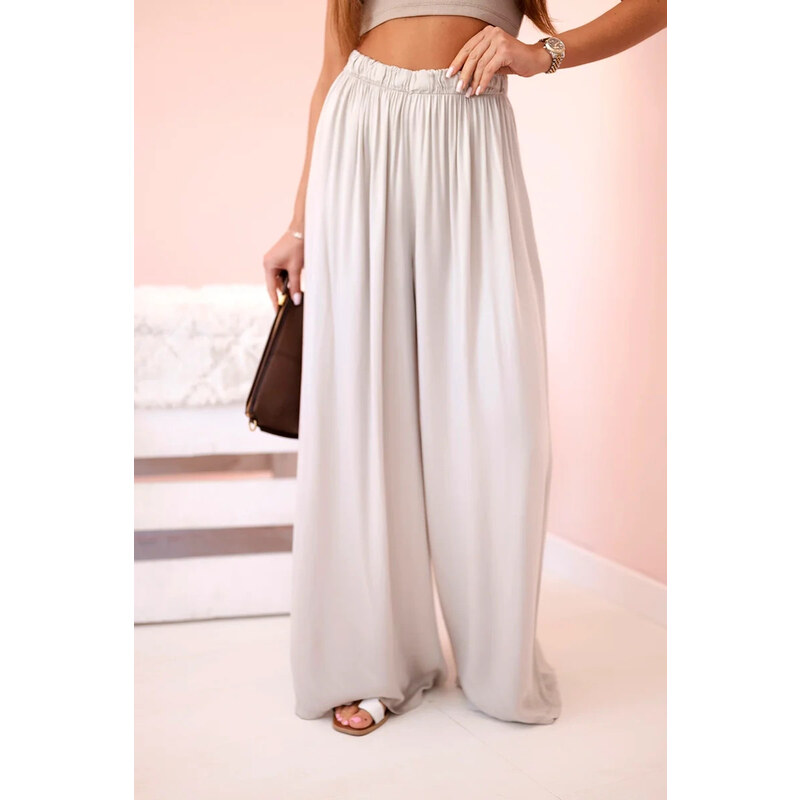 K-Fashion Dámske široké viskózové nohavice s elastickým pásom tmavo 63113379