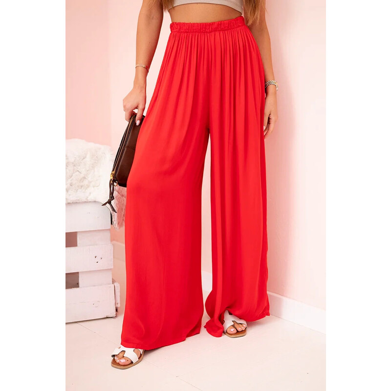 K-Fashion Dámske široké viskózové nohavice s elastickým pásom červené 63113800